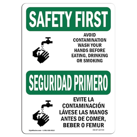 Signmission OSHA Sign, Avoid Contamination Bilingual, 18in X 12in Rigid Plastic, 12" W, 18" L, Landscape OS-SF-P-1218-L-10739